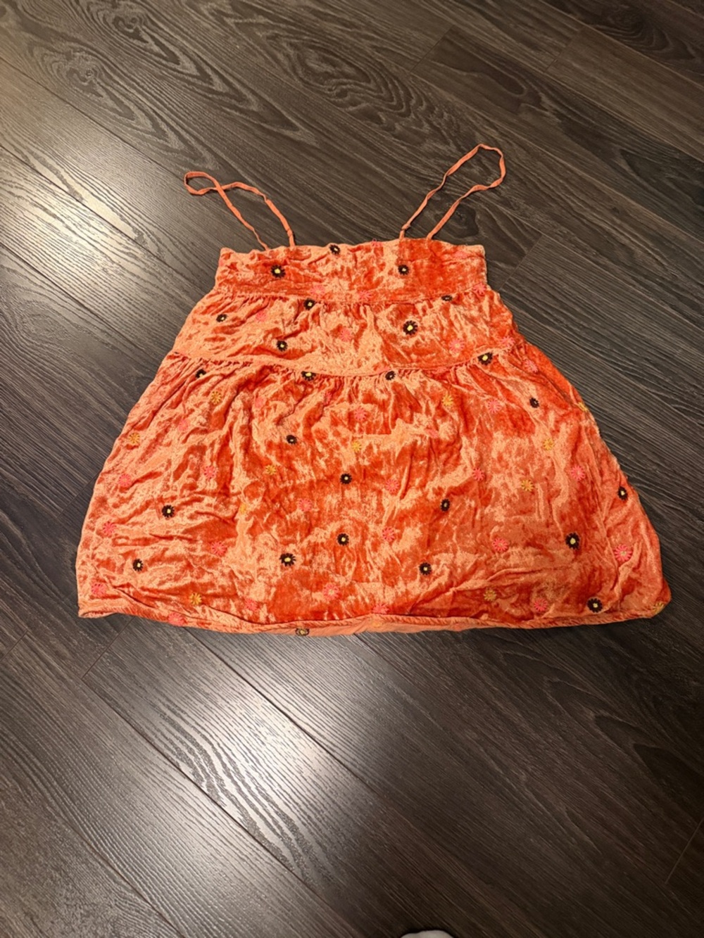 Kimchi Blue Orange Velvet Floral Appliqué Tank